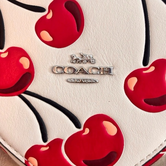 Coach Cherry Print Heart Coin Purse CZ477 Red Cherry Mini Zip Pouch - Picture 2 of 11